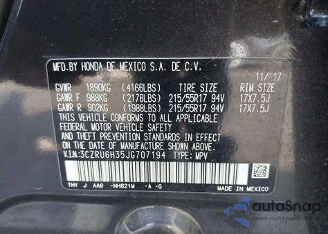 2018 Honda Hr-V Lx z USA, uszkodzony, nr VIN 3CZRU6H35JG707194
